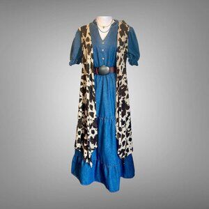 SHEIN Denim Tiered Full Length Dress sz Lg